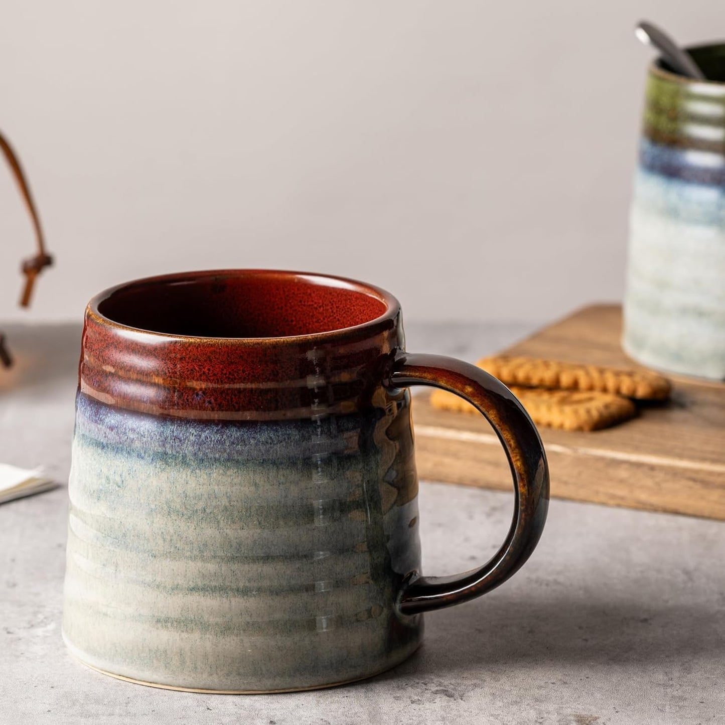 15.5oz Large Heavyweight Ceramic Mug, Reactive (Blue-Black) | 15.5oz Medium-Large, Heavy Weighted Stoneware, Reactive Transmutation Glaze, Microwave & Dishwasher Safe, Gift Box
