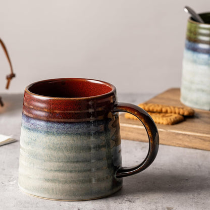 15.5oz Large Heavyweight Ceramic Mug, Reactive (Blue-Black) | 15.5oz Medium-Large, Heavy Weighted Stoneware, Reactive Transmutation Glaze, Microwave & Dishwasher Safe, Gift Box