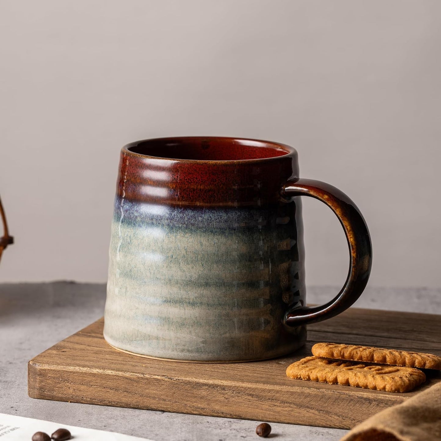 15.5oz Large Heavyweight Ceramic Mug, Reactive (Blue-Black) | 15.5oz Medium-Large, Heavy Weighted Stoneware, Reactive Transmutation Glaze, Microwave & Dishwasher Safe, Gift Box