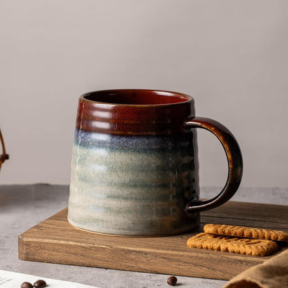 15.5oz Large Heavyweight Ceramic Mug, Reactive (Blue-Black) | 15.5oz Medium-Large, Heavy Weighted Stoneware, Reactive Transmutation Glaze, Microwave & Dishwasher Safe, Gift Box