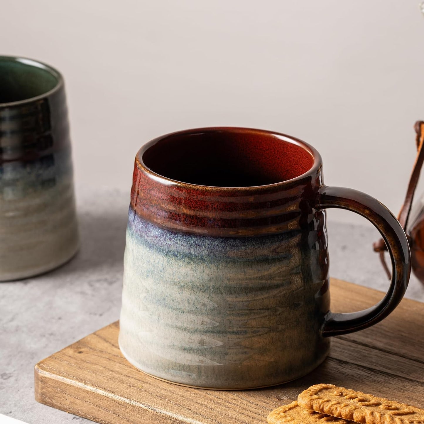 15.5oz Large Heavyweight Ceramic Mug, Reactive (Blue-Black) | 15.5oz Medium-Large, Heavy Weighted Stoneware, Reactive Transmutation Glaze, Microwave & Dishwasher Safe, Gift Box
