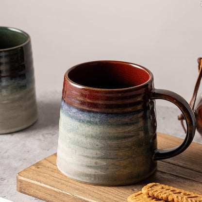 15.5oz Large Heavyweight Ceramic Mug, Reactive (Blue-Black) | 15.5oz Medium-Large, Heavy Weighted Stoneware, Reactive Transmutation Glaze, Microwave & Dishwasher Safe, Gift Box