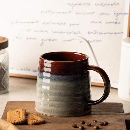 15.5oz Large Heavyweight Ceramic Mug, Reactive (Blue-Black) | 15.5oz Medium-Large, Heavy Weighted Stoneware, Reactive Transmutation Glaze, Microwave & Dishwasher Safe, Gift Box