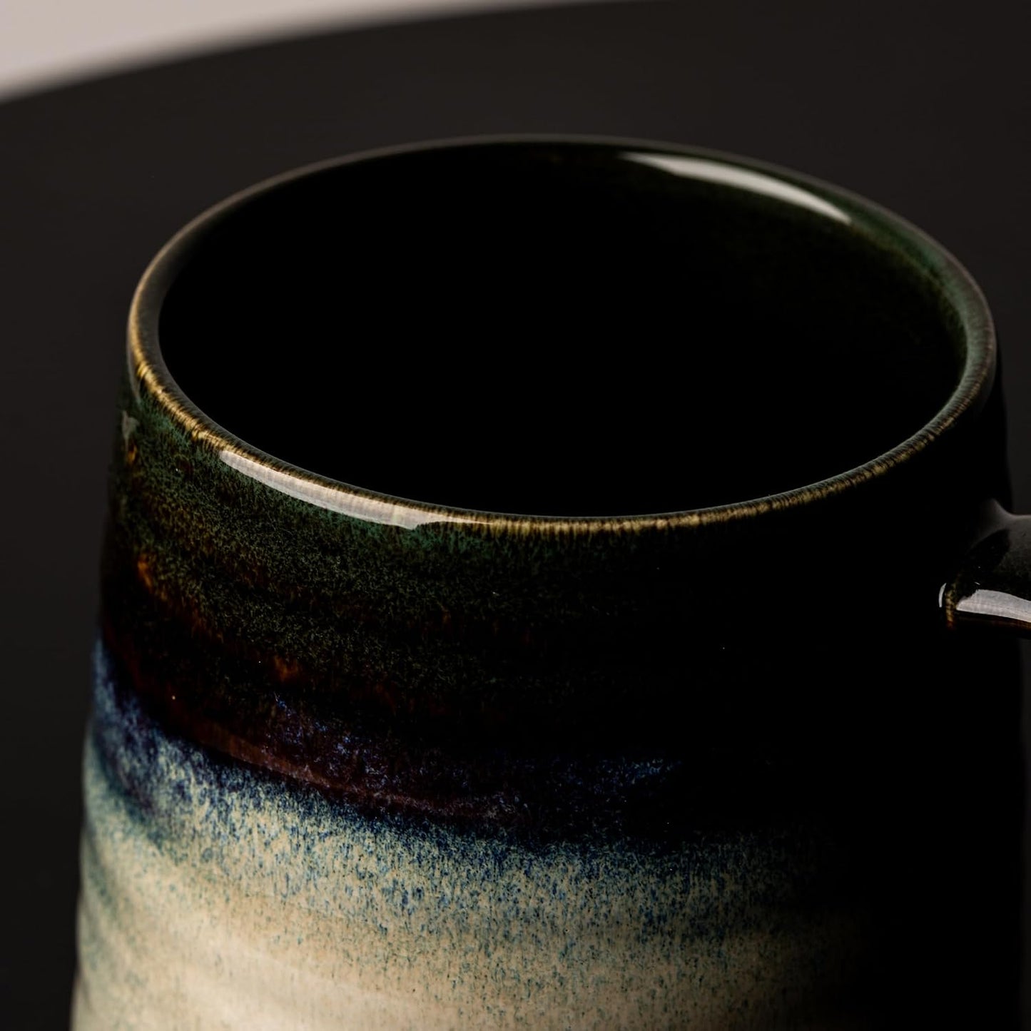 15.5oz Large Heavyweight Ceramic Mug, Reactive (Blue-Black) | 15.5oz Medium-Large, Heavy Weighted Stoneware, Reactive Transmutation Glaze, Microwave & Dishwasher Safe, Gift Box