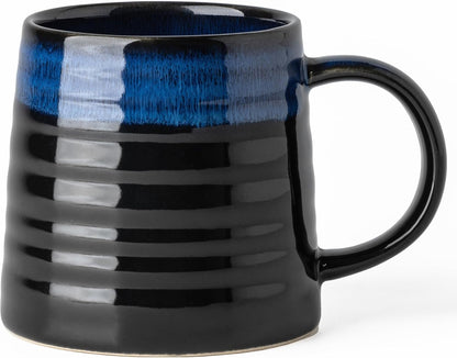 15.5oz Large Heavyweight Ceramic Mug, Reactive (Blue-Black) | 15.5oz Medium-Large, Heavy Weighted Stoneware, Reactive Transmutation Glaze, Microwave & Dishwasher Safe, Gift Box