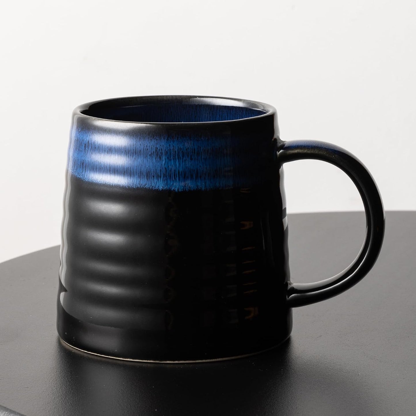 15.5oz Large Heavyweight Ceramic Mug, Reactive (Blue-Black) | 15.5oz Medium-Large, Heavy Weighted Stoneware, Reactive Transmutation Glaze, Microwave & Dishwasher Safe, Gift Box