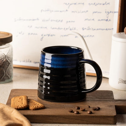 15.5oz Large Heavyweight Ceramic Mug, Reactive (Blue-Black) | 15.5oz Medium-Large, Heavy Weighted Stoneware, Reactive Transmutation Glaze, Microwave & Dishwasher Safe, Gift Box