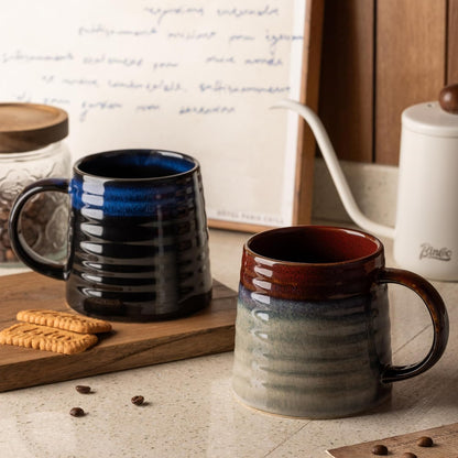 15.5oz Large Heavyweight Ceramic Mug, Reactive (Blue-Black) | 15.5oz Medium-Large, Heavy Weighted Stoneware, Reactive Transmutation Glaze, Microwave & Dishwasher Safe, Gift Box