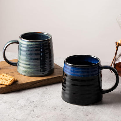 15.5oz Large Heavyweight Ceramic Mug, Reactive (Blue-Black) | 15.5oz Medium-Large, Heavy Weighted Stoneware, Reactive Transmutation Glaze, Microwave & Dishwasher Safe, Gift Box