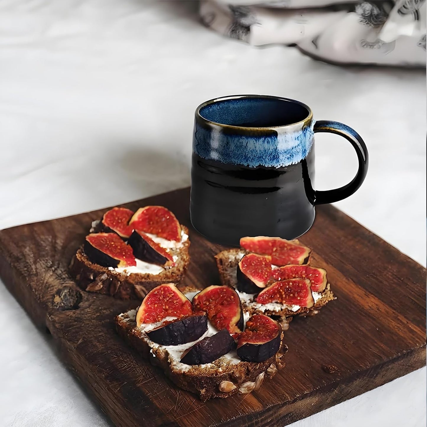 15.5oz Large Heavyweight Ceramic Mug, Reactive (Blue-Black) | 15.5oz Medium-Large, Heavy Weighted Stoneware, Reactive Transmutation Glaze, Microwave & Dishwasher Safe, Gift Box