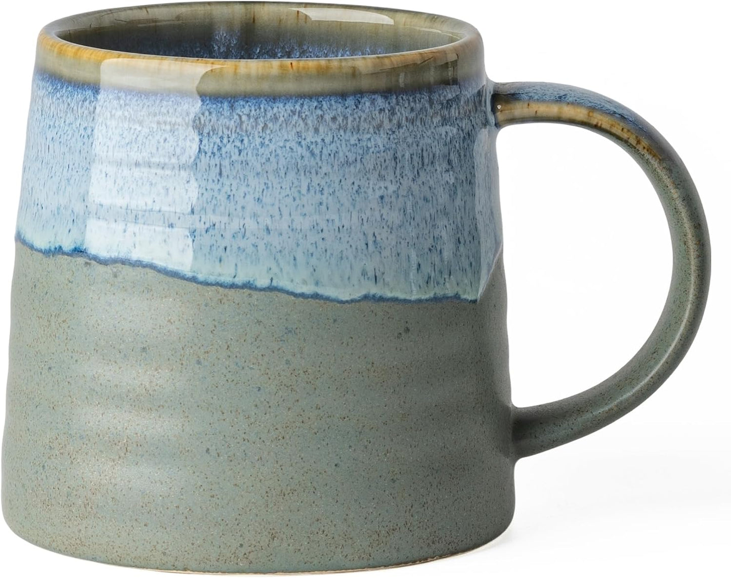 15.5oz Large Heavyweight Ceramic Mug, Reactive (Blue-Black) | 15.5oz Medium-Large, Heavy Weighted Stoneware, Reactive Transmutation Glaze, Microwave & Dishwasher Safe, Gift Box