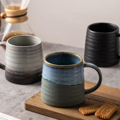 15.5oz Large Heavyweight Ceramic Mug, Reactive (Blue-Black) | 15.5oz Medium-Large, Heavy Weighted Stoneware, Reactive Transmutation Glaze, Microwave & Dishwasher Safe, Gift Box