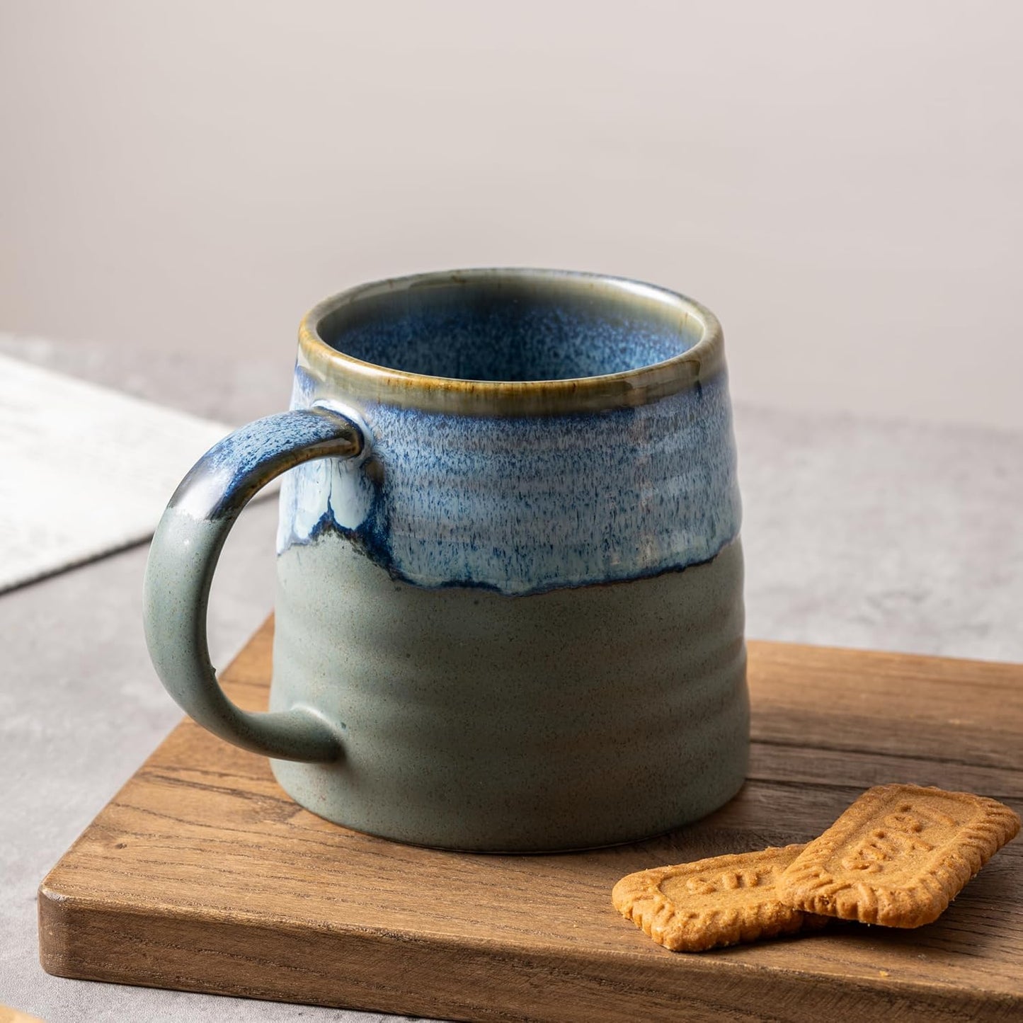 15.5oz Large Heavyweight Ceramic Mug, Reactive (Blue-Black) | 15.5oz Medium-Large, Heavy Weighted Stoneware, Reactive Transmutation Glaze, Microwave & Dishwasher Safe, Gift Box