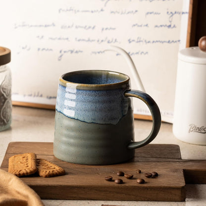 15.5oz Large Heavyweight Ceramic Mug, Reactive (Blue-Black) | 15.5oz Medium-Large, Heavy Weighted Stoneware, Reactive Transmutation Glaze, Microwave & Dishwasher Safe, Gift Box