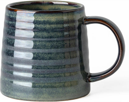 15.5oz Large Heavyweight Ceramic Mug, Reactive (Blue-Black) | 15.5oz Medium-Large, Heavy Weighted Stoneware, Reactive Transmutation Glaze, Microwave & Dishwasher Safe, Gift Box