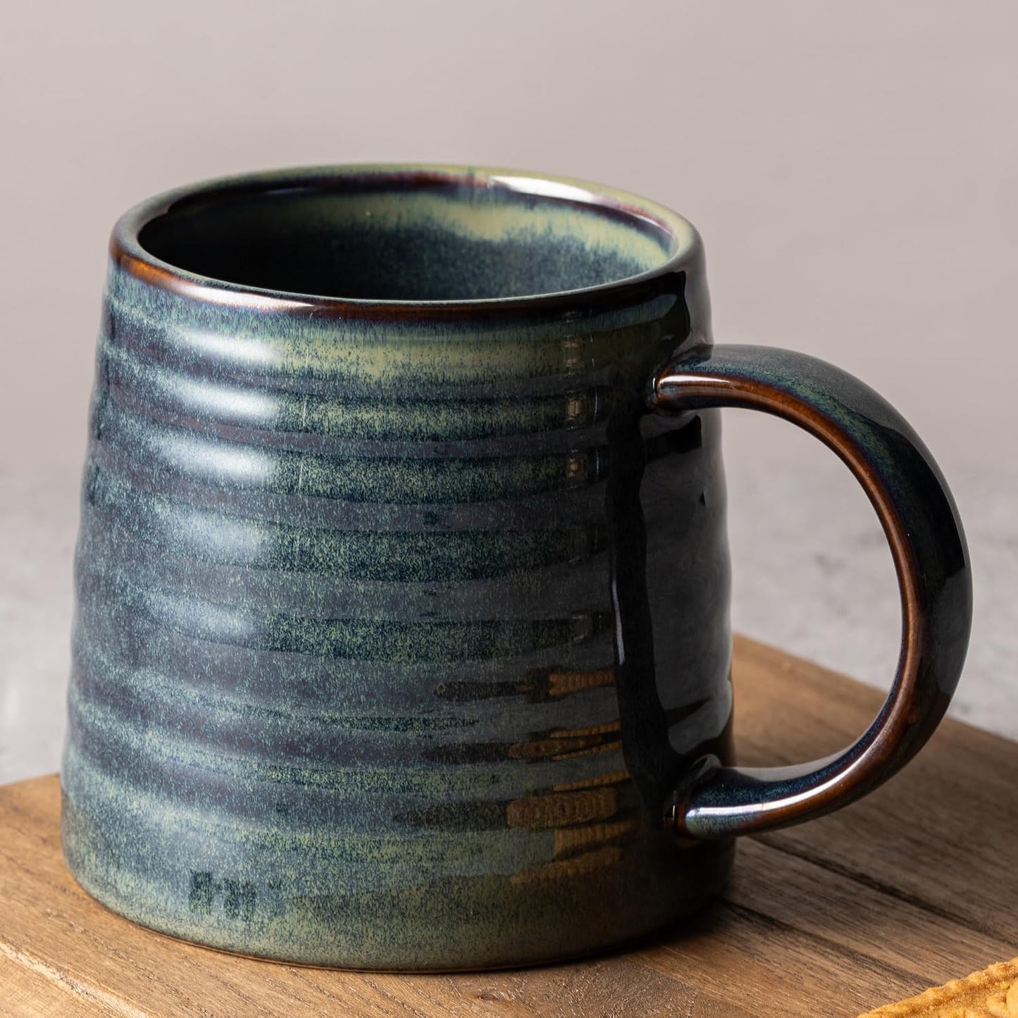 15.5oz Large Heavyweight Ceramic Mug, Reactive (Blue-Black) | 15.5oz Medium-Large, Heavy Weighted Stoneware, Reactive Transmutation Glaze, Microwave & Dishwasher Safe, Gift Box