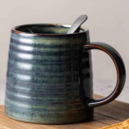 15.5oz Large Heavyweight Ceramic Mug, Reactive (Blue-Black) | 15.5oz Medium-Large, Heavy Weighted Stoneware, Reactive Transmutation Glaze, Microwave & Dishwasher Safe, Gift Box