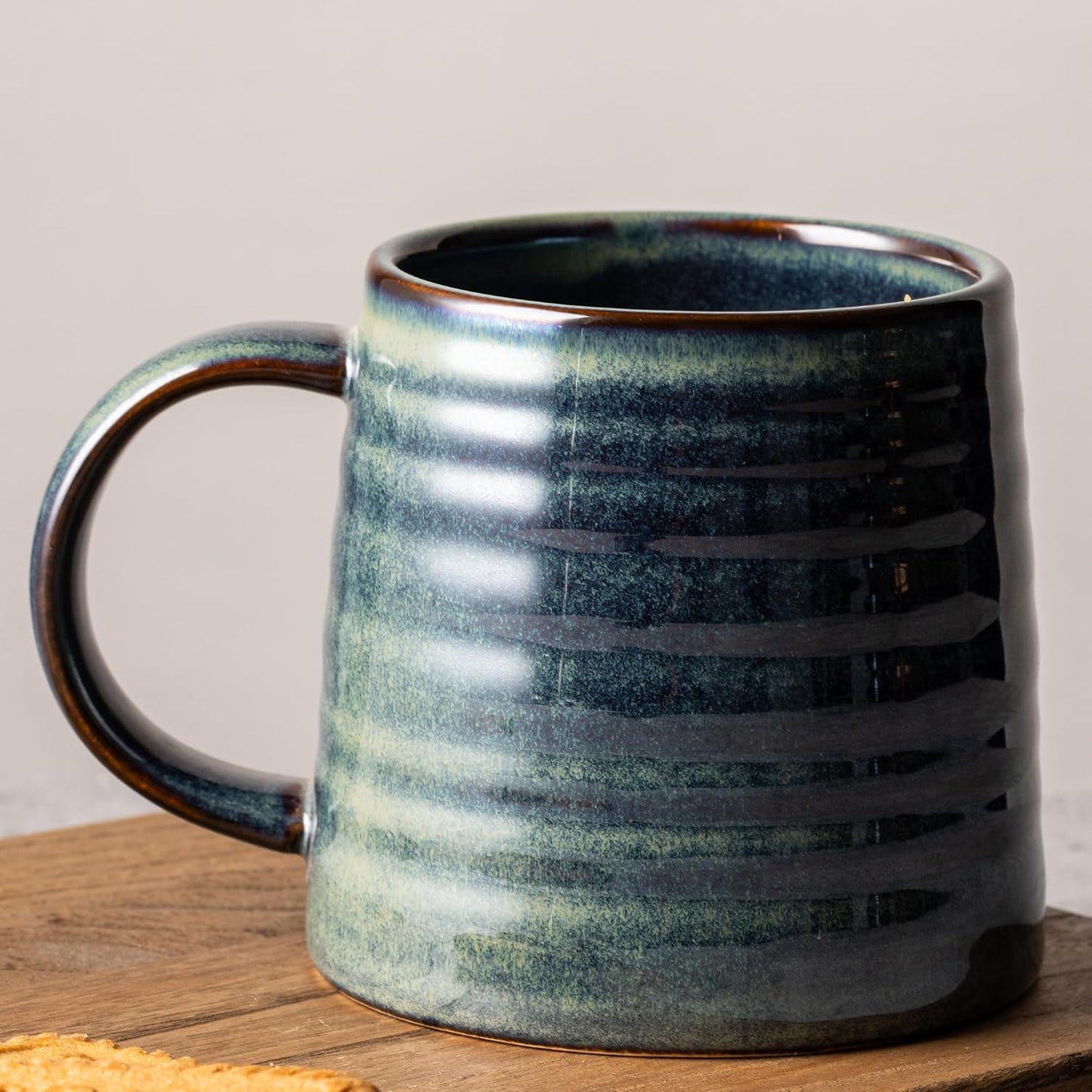 15.5oz Large Heavyweight Ceramic Mug, Reactive (Blue-Black) | 15.5oz Medium-Large, Heavy Weighted Stoneware, Reactive Transmutation Glaze, Microwave & Dishwasher Safe, Gift Box