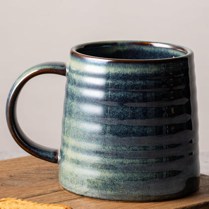 15.5oz Large Heavyweight Ceramic Mug, Reactive (Blue-Black) | 15.5oz Medium-Large, Heavy Weighted Stoneware, Reactive Transmutation Glaze, Microwave & Dishwasher Safe, Gift Box