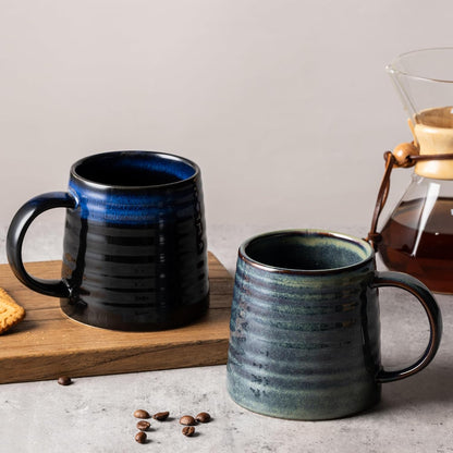 15.5oz Large Heavyweight Ceramic Mug, Reactive (Blue-Black) | 15.5oz Medium-Large, Heavy Weighted Stoneware, Reactive Transmutation Glaze, Microwave & Dishwasher Safe, Gift Box