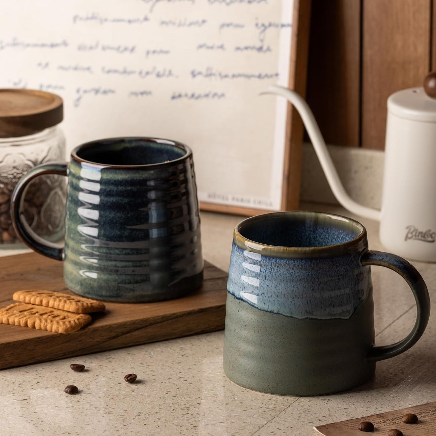 15.5oz Large Heavyweight Ceramic Mug, Reactive (Blue-Black) | 15.5oz Medium-Large, Heavy Weighted Stoneware, Reactive Transmutation Glaze, Microwave & Dishwasher Safe, Gift Box