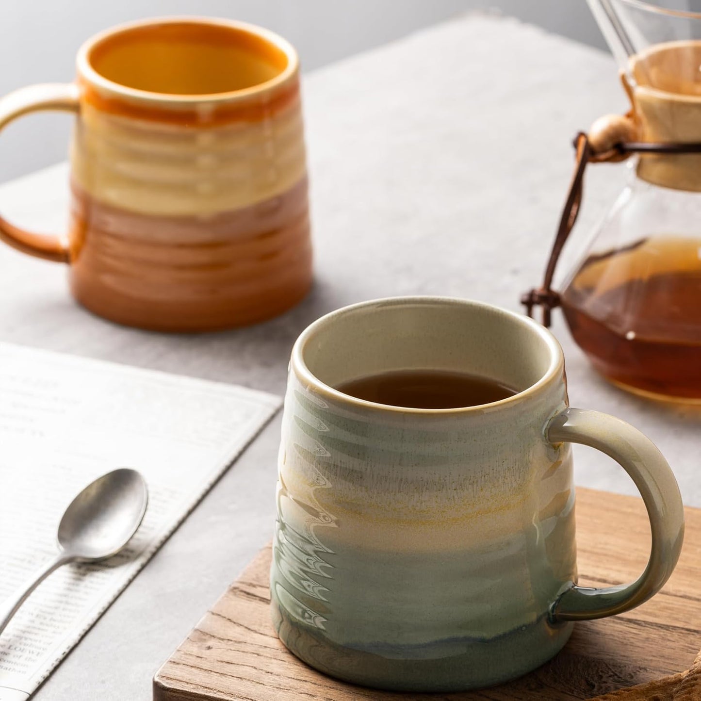 15.5oz Large Heavyweight Ceramic Mug, Reactive (Blue-Black) | 15.5oz Medium-Large, Heavy Weighted Stoneware, Reactive Transmutation Glaze, Microwave & Dishwasher Safe, Gift Box