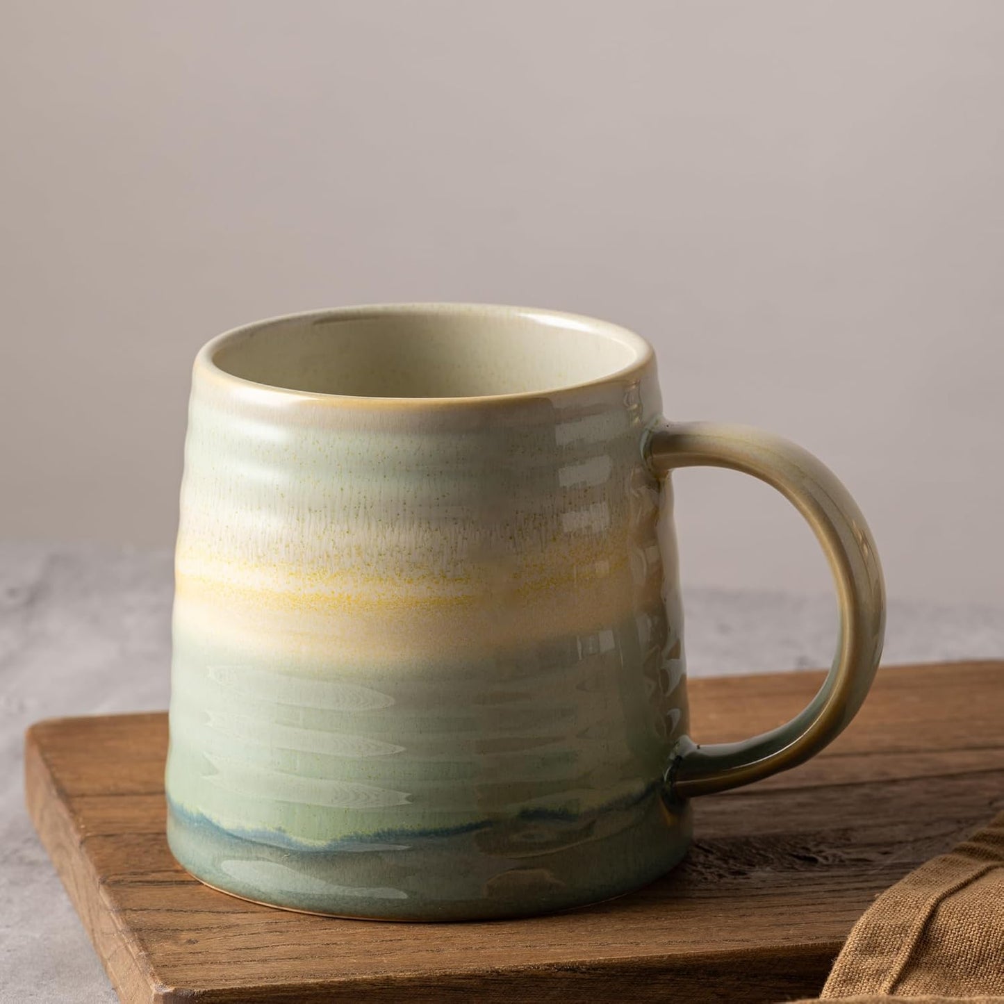 15.5oz Large Heavyweight Ceramic Mug, Reactive (Blue-Black) | 15.5oz Medium-Large, Heavy Weighted Stoneware, Reactive Transmutation Glaze, Microwave & Dishwasher Safe, Gift Box