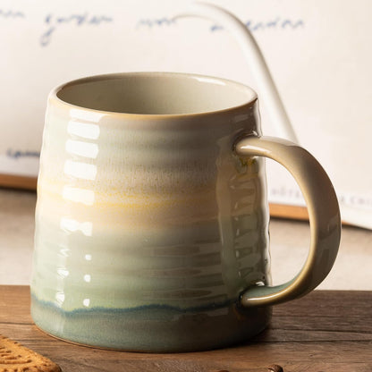 15.5oz Large Heavyweight Ceramic Mug, Reactive (Blue-Black) | 15.5oz Medium-Large, Heavy Weighted Stoneware, Reactive Transmutation Glaze, Microwave & Dishwasher Safe, Gift Box