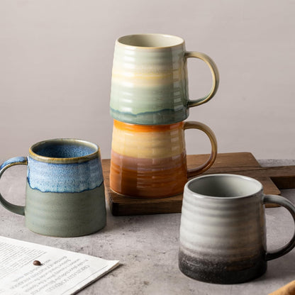 15.5oz Large Heavyweight Ceramic Mug, Reactive (Blue-Black) | 15.5oz Medium-Large, Heavy Weighted Stoneware, Reactive Transmutation Glaze, Microwave & Dishwasher Safe, Gift Box