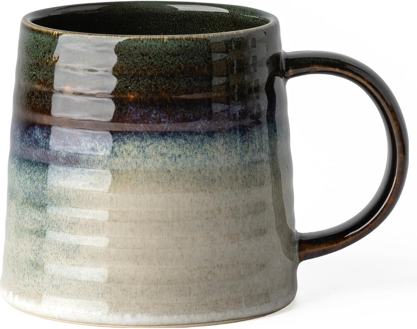 15.5oz Large Heavyweight Ceramic Mug, Reactive (Blue-Black) | 15.5oz Medium-Large, Heavy Weighted Stoneware, Reactive Transmutation Glaze, Microwave & Dishwasher Safe, Gift Box