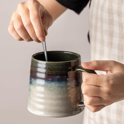 15.5oz Large Heavyweight Ceramic Mug, Reactive (Blue-Black) | 15.5oz Medium-Large, Heavy Weighted Stoneware, Reactive Transmutation Glaze, Microwave & Dishwasher Safe, Gift Box