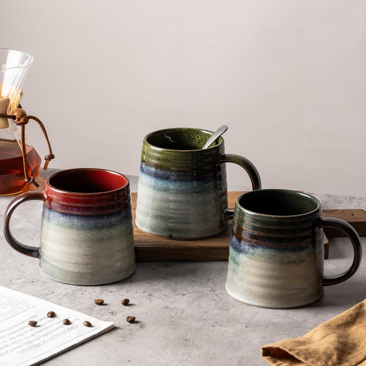 15.5oz Large Heavyweight Ceramic Mug, Reactive (Blue-Black) | 15.5oz Medium-Large, Heavy Weighted Stoneware, Reactive Transmutation Glaze, Microwave & Dishwasher Safe, Gift Box