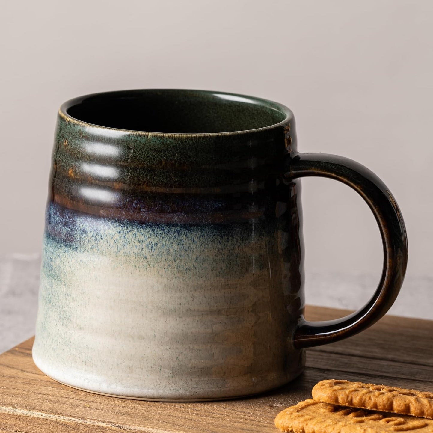 15.5oz Large Heavyweight Ceramic Mug, Reactive (Blue-Black) | 15.5oz Medium-Large, Heavy Weighted Stoneware, Reactive Transmutation Glaze, Microwave & Dishwasher Safe, Gift Box