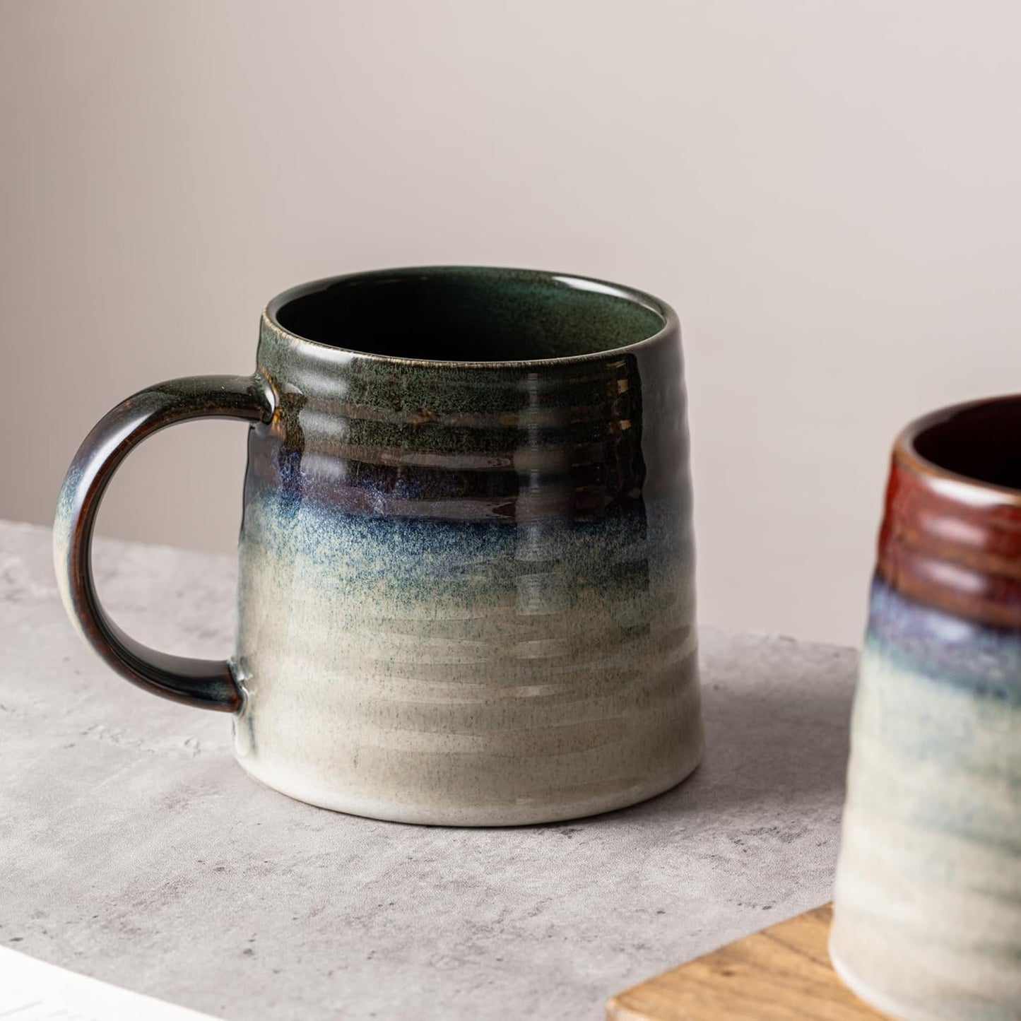 15.5oz Large Heavyweight Ceramic Mug, Reactive (Blue-Black) | 15.5oz Medium-Large, Heavy Weighted Stoneware, Reactive Transmutation Glaze, Microwave & Dishwasher Safe, Gift Box