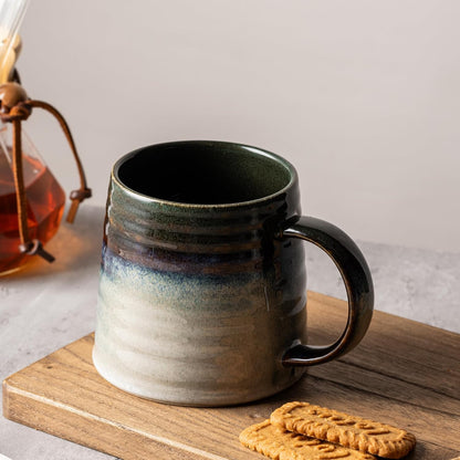 15.5oz Large Heavyweight Ceramic Mug, Reactive (Blue-Black) | 15.5oz Medium-Large, Heavy Weighted Stoneware, Reactive Transmutation Glaze, Microwave & Dishwasher Safe, Gift Box