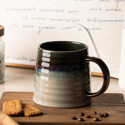 15.5oz Large Heavyweight Ceramic Mug, Reactive (Blue-Black) | 15.5oz Medium-Large, Heavy Weighted Stoneware, Reactive Transmutation Glaze, Microwave & Dishwasher Safe, Gift Box