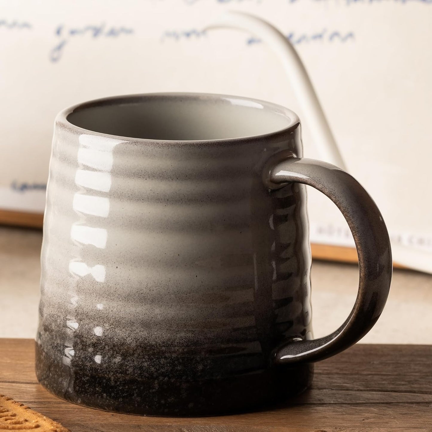 15.5oz Large Heavyweight Ceramic Mug, Reactive (Blue-Black) | 15.5oz Medium-Large, Heavy Weighted Stoneware, Reactive Transmutation Glaze, Microwave & Dishwasher Safe, Gift Box