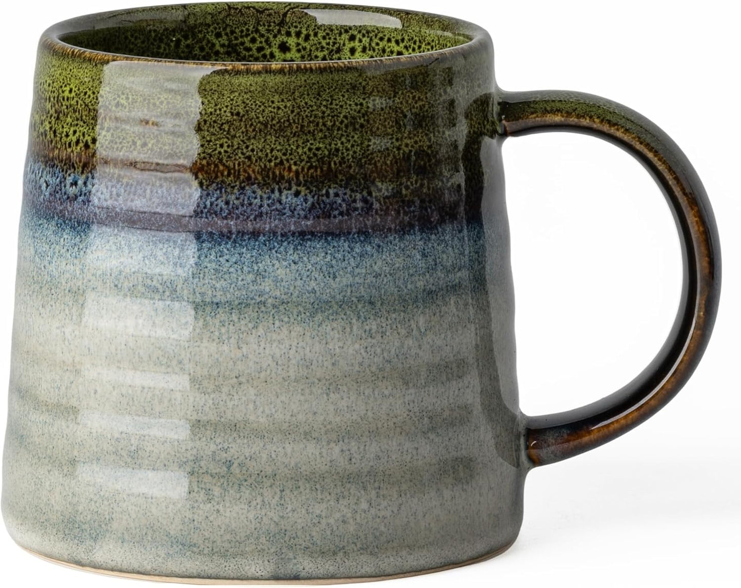15.5oz Large Heavyweight Ceramic Mug, Reactive (Blue-Black) | 15.5oz Medium-Large, Heavy Weighted Stoneware, Reactive Transmutation Glaze, Microwave & Dishwasher Safe, Gift Box