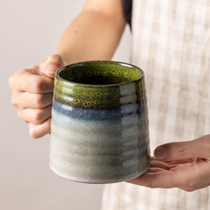 15.5oz Large Heavyweight Ceramic Mug, Reactive (Blue-Black) | 15.5oz Medium-Large, Heavy Weighted Stoneware, Reactive Transmutation Glaze, Microwave & Dishwasher Safe, Gift Box