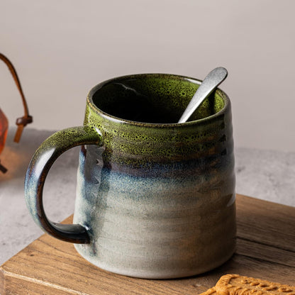 15.5oz Large Heavyweight Ceramic Mug, Reactive (Blue-Black) | 15.5oz Medium-Large, Heavy Weighted Stoneware, Reactive Transmutation Glaze, Microwave & Dishwasher Safe, Gift Box