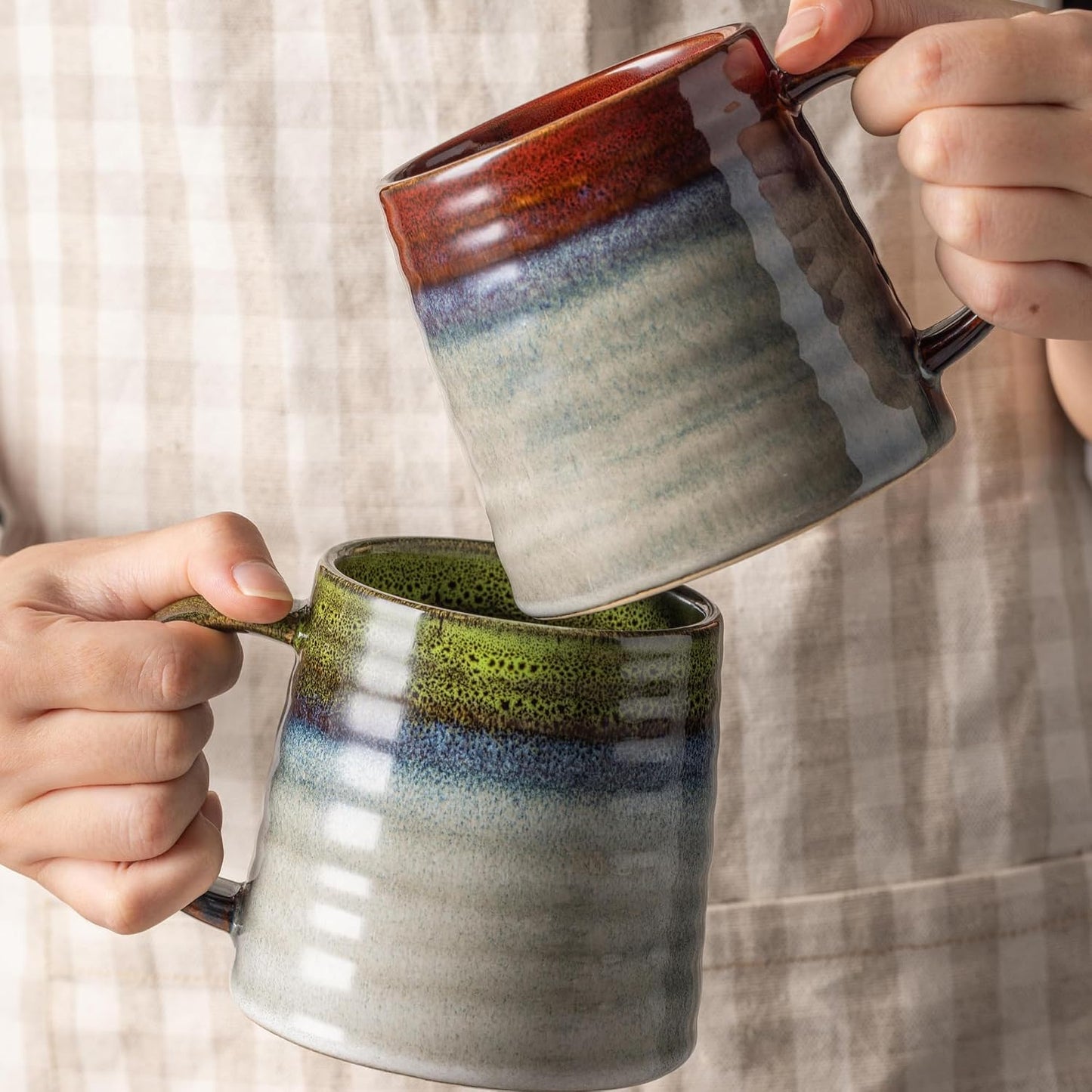 15.5oz Large Heavyweight Ceramic Mug, Reactive (Blue-Black) | 15.5oz Medium-Large, Heavy Weighted Stoneware, Reactive Transmutation Glaze, Microwave & Dishwasher Safe, Gift Box