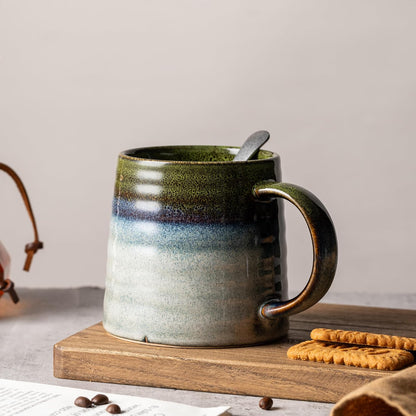 15.5oz Large Heavyweight Ceramic Mug, Reactive (Blue-Black) | 15.5oz Medium-Large, Heavy Weighted Stoneware, Reactive Transmutation Glaze, Microwave & Dishwasher Safe, Gift Box