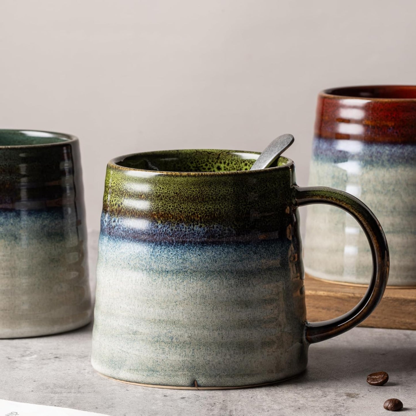 15.5oz Large Heavyweight Ceramic Mug, Reactive (Blue-Black) | 15.5oz Medium-Large, Heavy Weighted Stoneware, Reactive Transmutation Glaze, Microwave & Dishwasher Safe, Gift Box