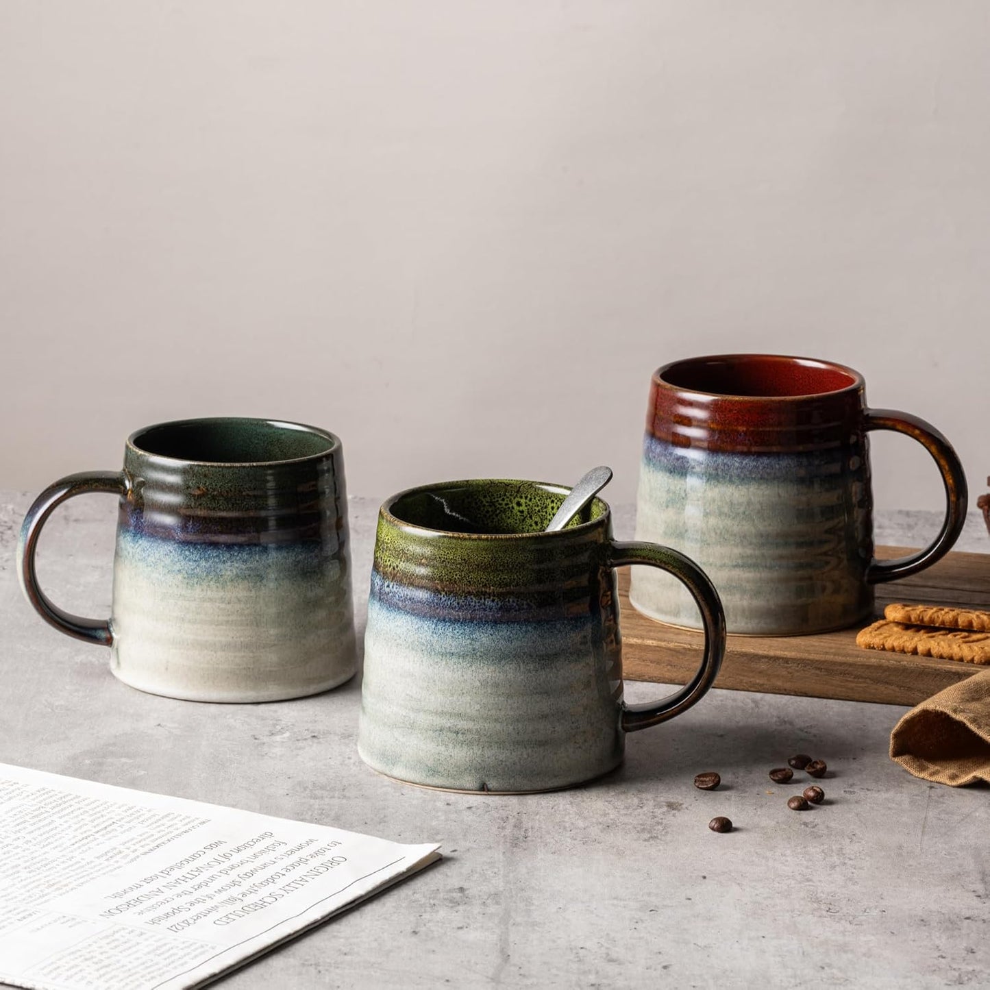 15.5oz Large Heavyweight Ceramic Mug, Reactive (Blue-Black) | 15.5oz Medium-Large, Heavy Weighted Stoneware, Reactive Transmutation Glaze, Microwave & Dishwasher Safe, Gift Box