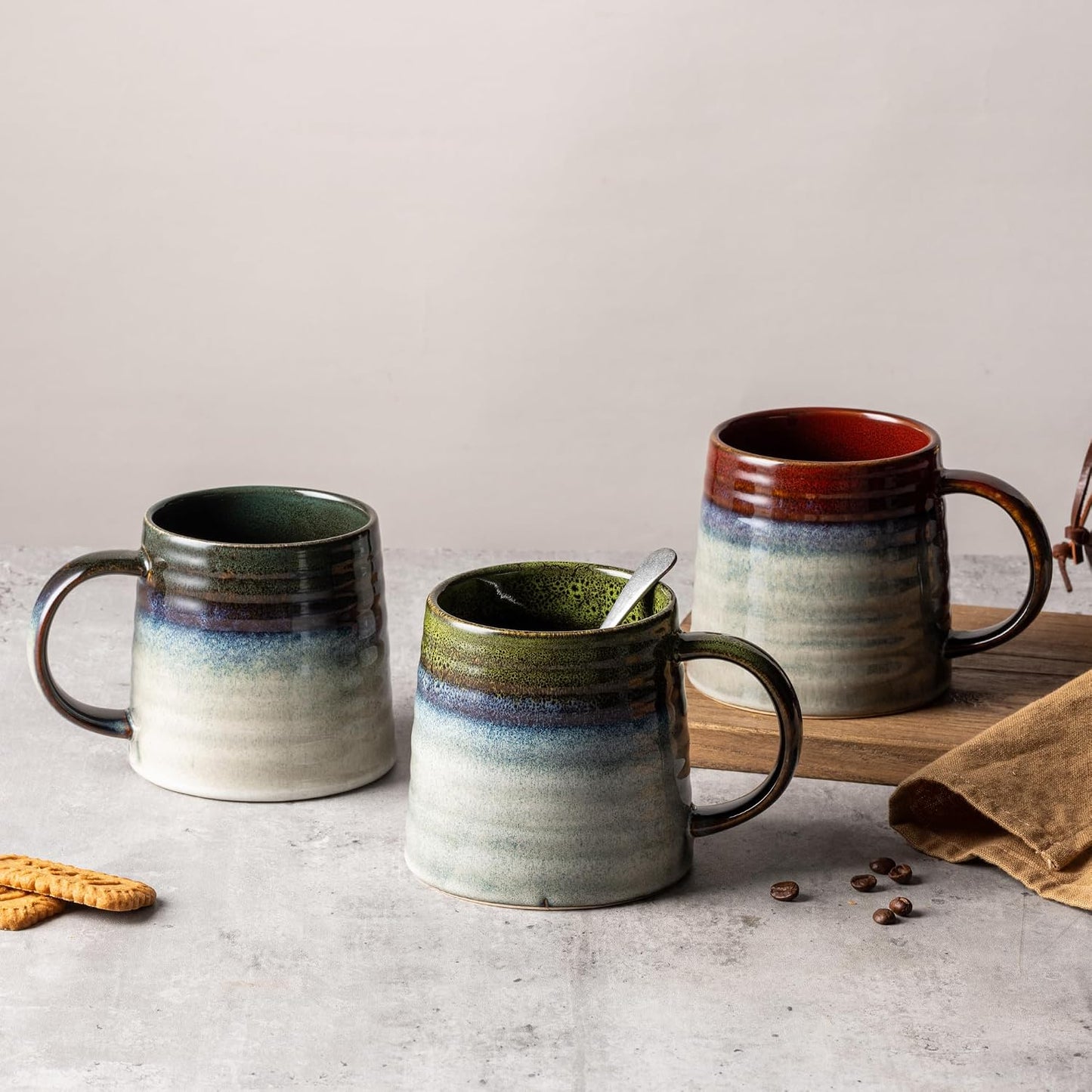 15.5oz Large Heavyweight Ceramic Mug, Reactive (Blue-Black) | 15.5oz Medium-Large, Heavy Weighted Stoneware, Reactive Transmutation Glaze, Microwave & Dishwasher Safe, Gift Box