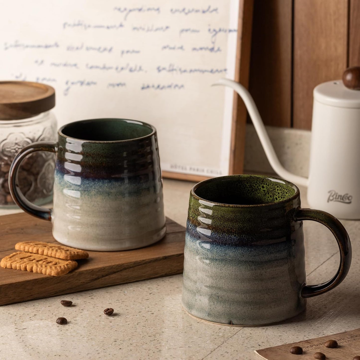15.5oz Large Heavyweight Ceramic Mug, Reactive (Blue-Black) | 15.5oz Medium-Large, Heavy Weighted Stoneware, Reactive Transmutation Glaze, Microwave & Dishwasher Safe, Gift Box
