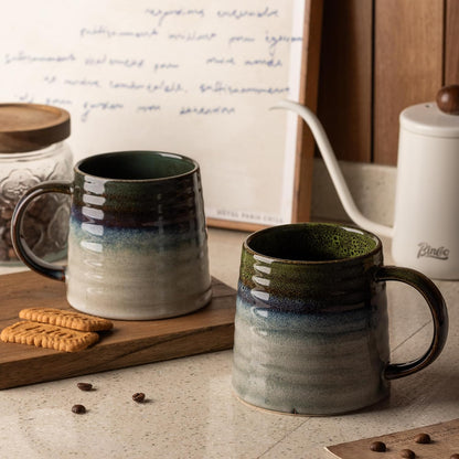 15.5oz Large Heavyweight Ceramic Mug, Reactive (Blue-Black) | 15.5oz Medium-Large, Heavy Weighted Stoneware, Reactive Transmutation Glaze, Microwave & Dishwasher Safe, Gift Box