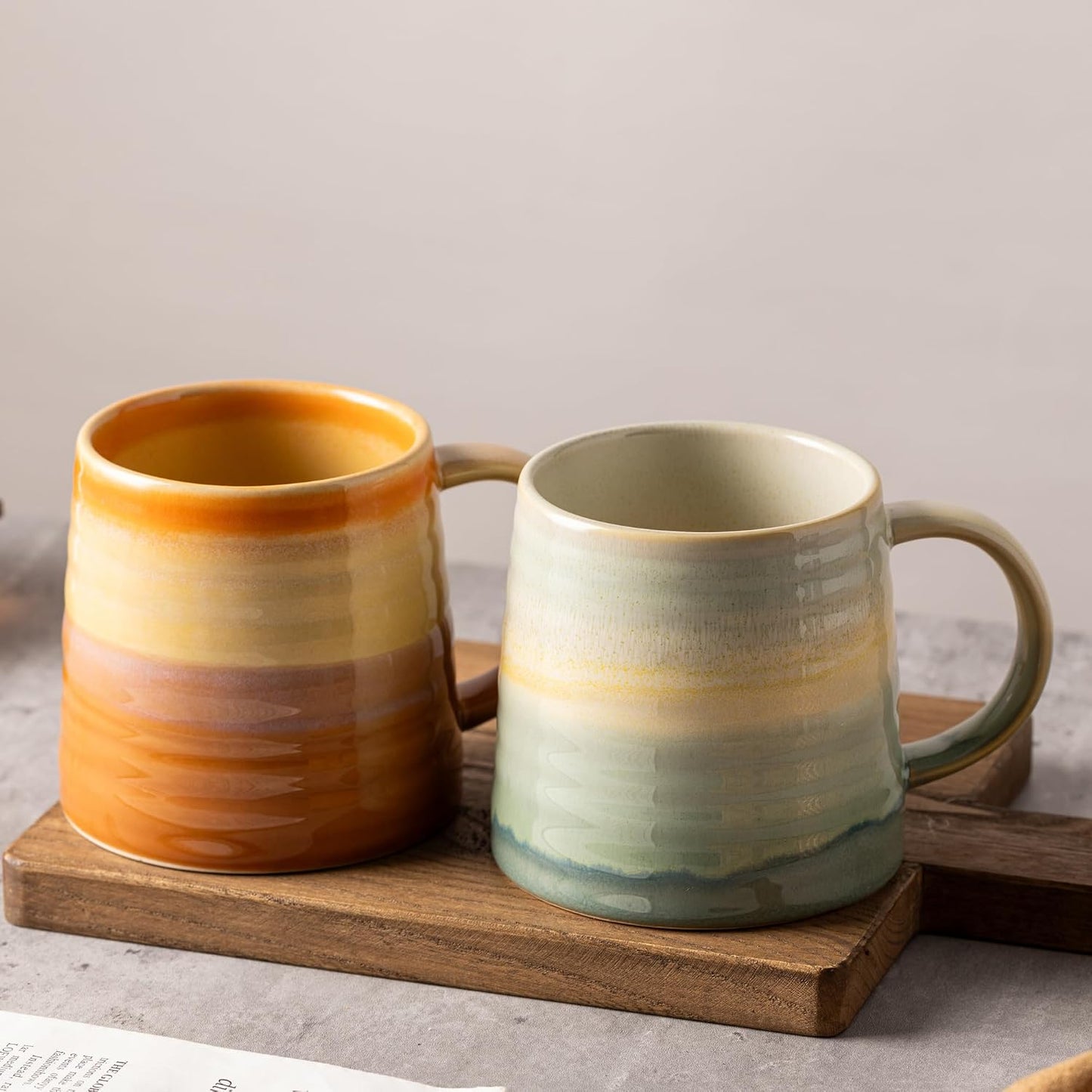 15.5oz Large Heavyweight Ceramic Mug, Reactive (Blue-Black) | 15.5oz Medium-Large, Heavy Weighted Stoneware, Reactive Transmutation Glaze, Microwave & Dishwasher Safe, Gift Box