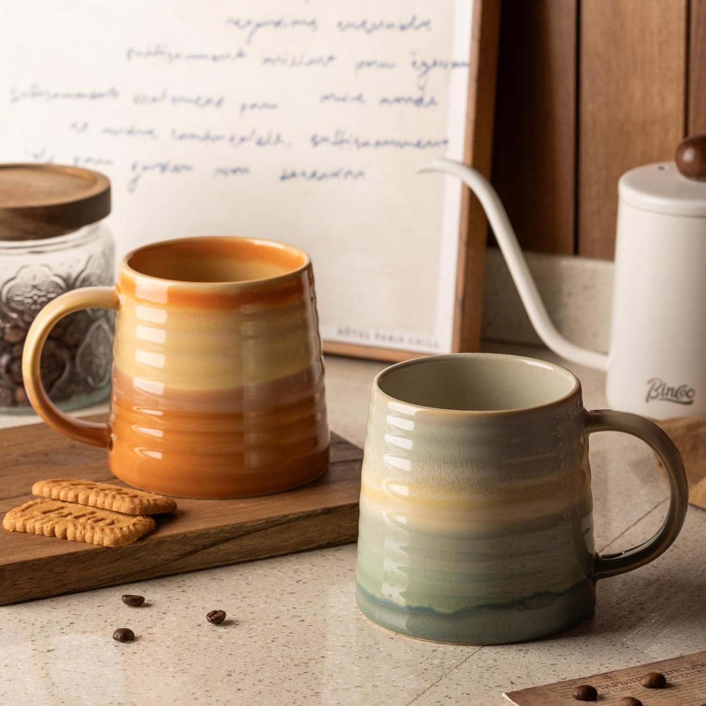 15.5oz Large Heavyweight Ceramic Mug, Reactive (Blue-Black) | 15.5oz Medium-Large, Heavy Weighted Stoneware, Reactive Transmutation Glaze, Microwave & Dishwasher Safe, Gift Box