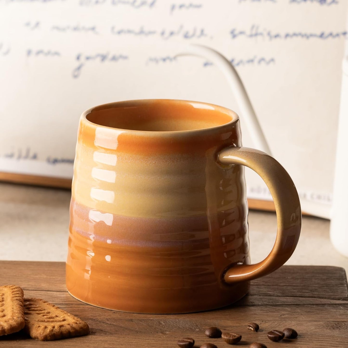15.5oz Large Heavyweight Ceramic Mug, Reactive (Blue-Black) | 15.5oz Medium-Large, Heavy Weighted Stoneware, Reactive Transmutation Glaze, Microwave & Dishwasher Safe, Gift Box